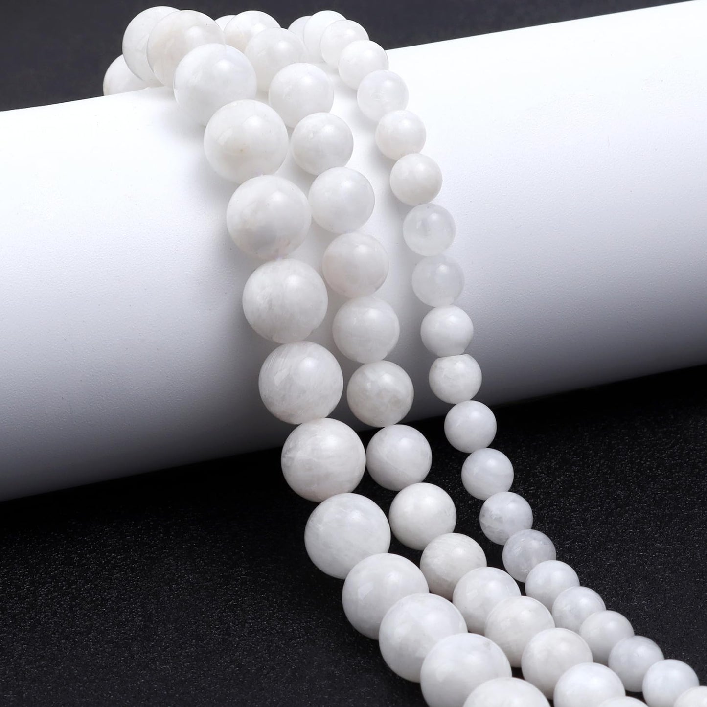 Youngbling Natural Gemstone Beads for Jewelry Making,8mm White Moonstone Polished Round Smooth Stone Beads for Bracelet Necklace 15 Inch