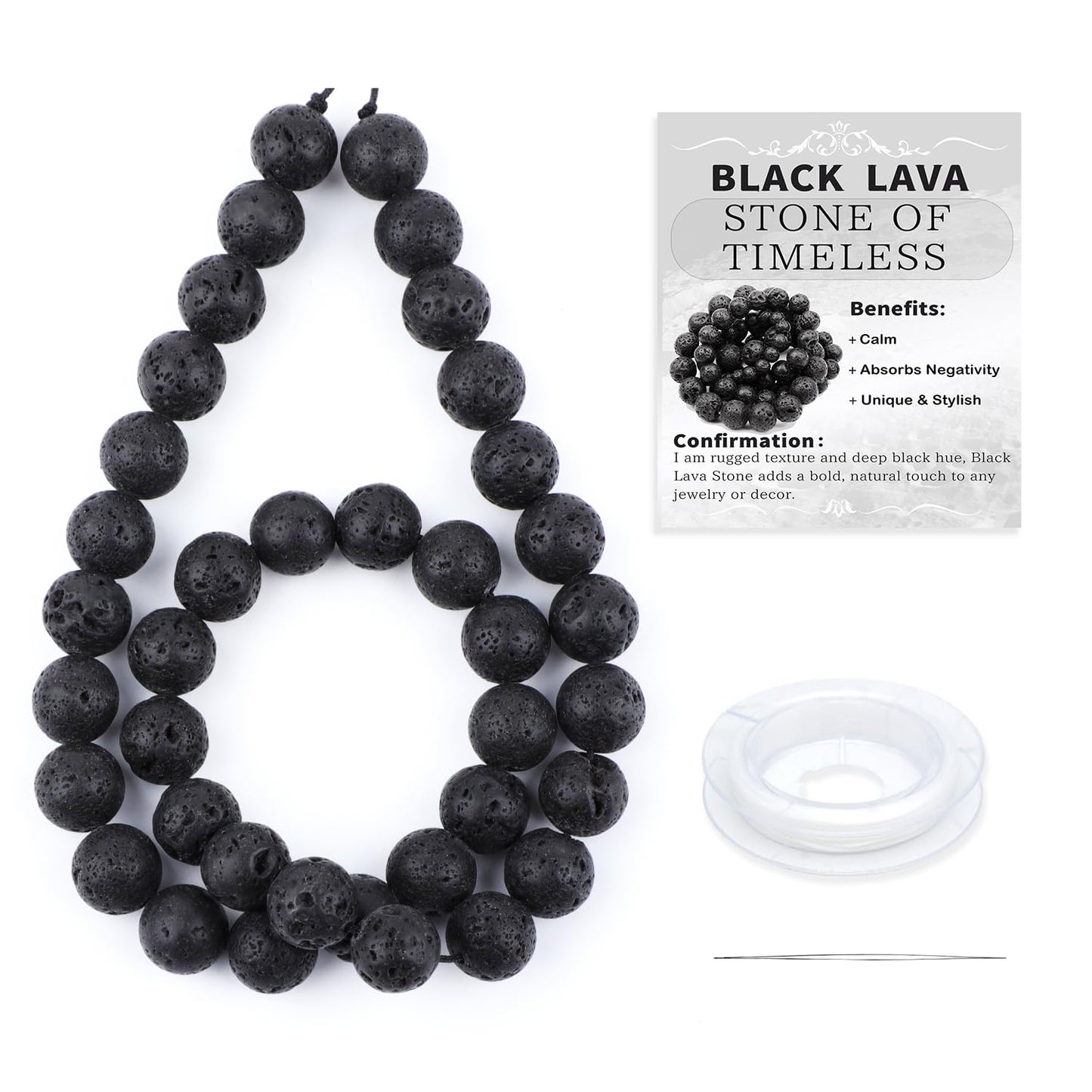 CMBYN Natural Stone Beads Round Genuine Real Stone Beading Strand Loose Gemstones DIY Smooth Bead for Bracelet Necklace Earrings Jewelry Making (Black Lava, 10mm 36 Pieces)