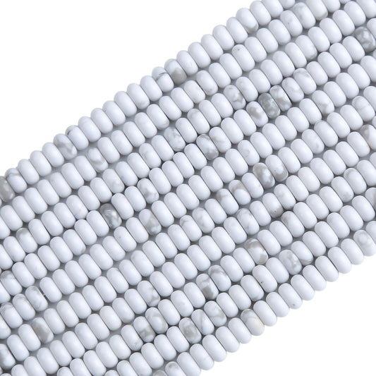 150PCS 2x4mm Natural White Howlite Turquoise Rondelle Beads Abacus Disk Stone Beads Round Loose Spacer Gemstone Beads for DIY Bracelet Necklace Jewelry Making