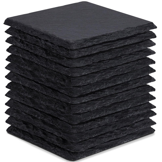 13 Pieces Slate Drink Coasters, GOH DODD 4 Inch Black Coasters Stone Coaster Set, Laser Engraving Blanks with Anti-Scratch Bottom for Home Office Kitchen Housewarming Gifts Wedding Party, Square