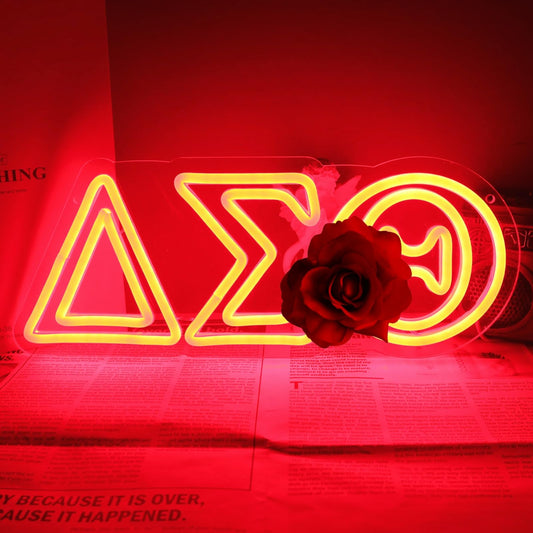 Hroavan D S T Greek Letters Neon Sign Sorority Greek Life LED Light for Dorm Room Decor College Greek Sorority Neon Sign, Sisterhood LED Wall Light for Dorm Room Decor