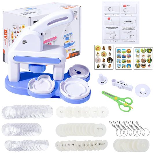 Button Maker Machine with 2 Sizes, 80Pcs DIY Badge Maker & Pin Maker Machine Kit, Craft Supplies for Making 55mm & 35mm Buttons, Arts and Crafts Gift (Blue)