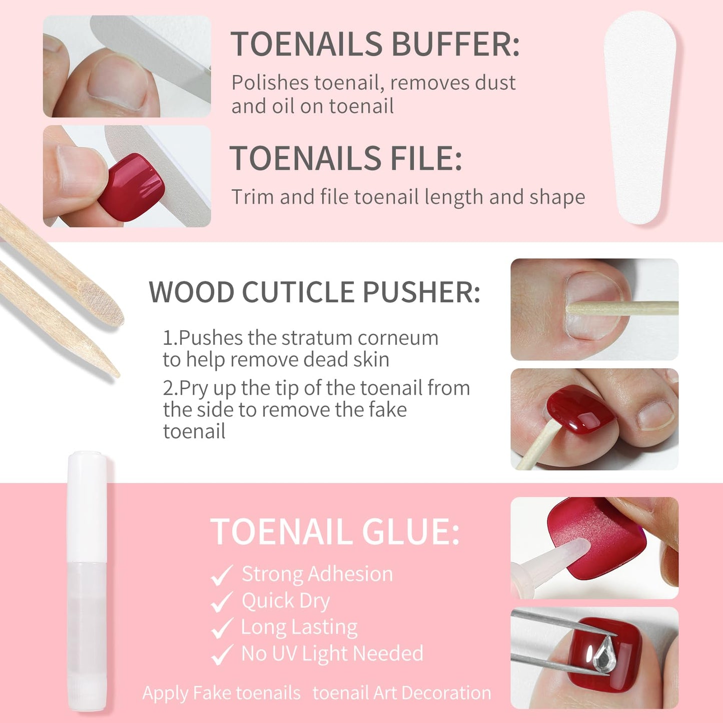 Pink Cat Eyes Press On Toenails,28 Pcs Soft Gel Rose Red Short Square Fake Toenails Kit, Natural Reusable Stick On False Toenail for Women and Girls SK0755