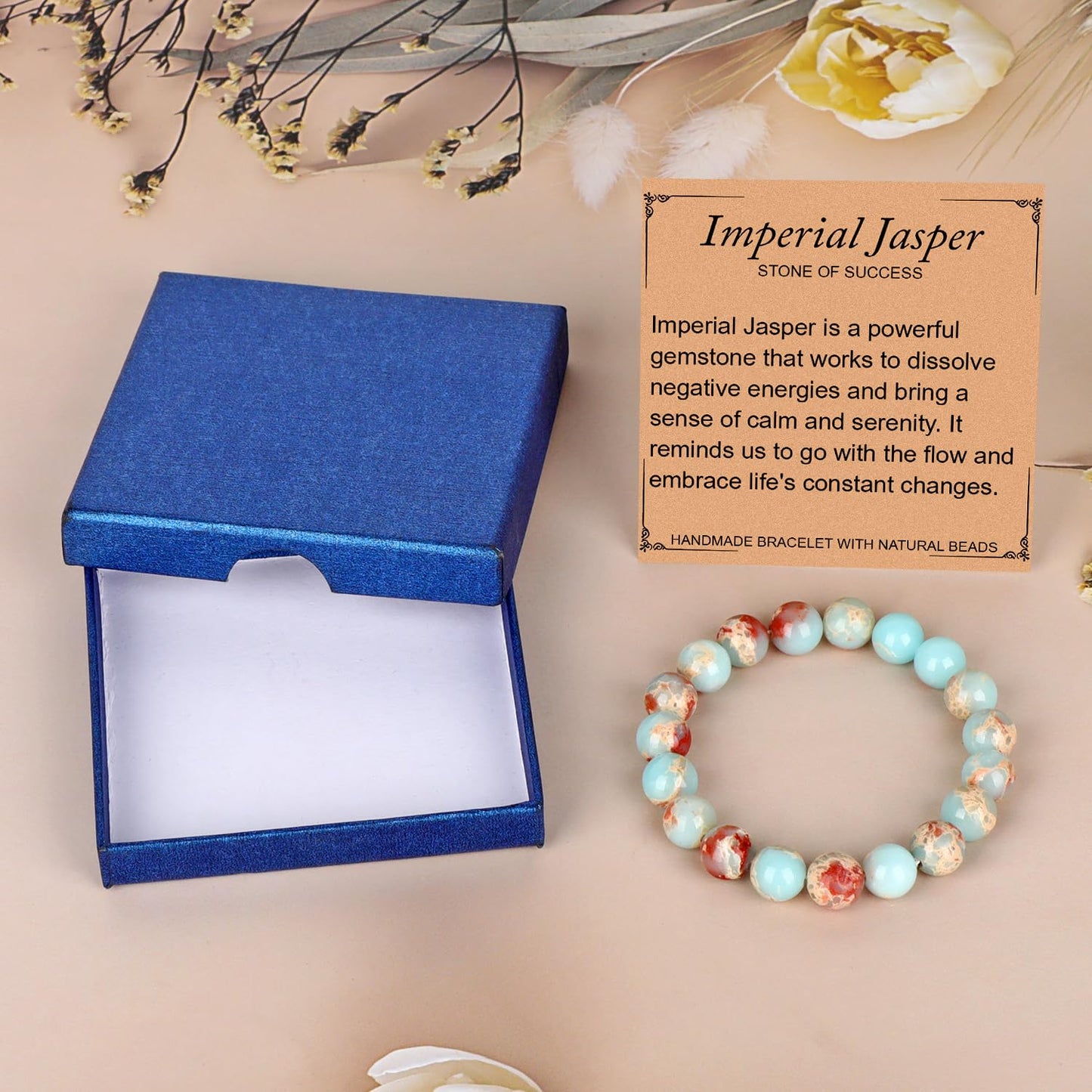 LPBeads Handmade Natural Gemstone Stretch Elastic 10mm Imperial Jasper Bracelet Healing Crystal Round Stone Beads Jewelry Gifts for Women Men