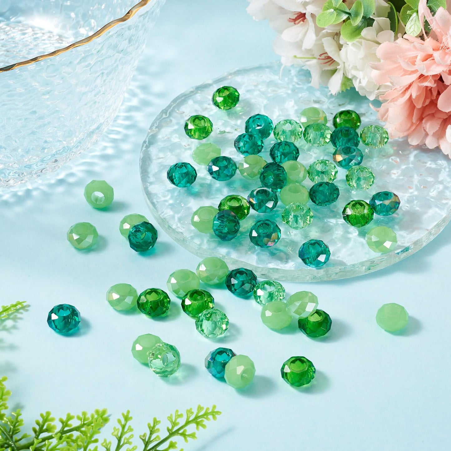 Craftdady 54Pcs Large Hole Loose Beads Colorful Faceted Glass Rondelle Green Bead Mixed Color Crystal European Beads 13-14mm for Jewelry Making DIY Grafts Pens Keychain, 6 Colors