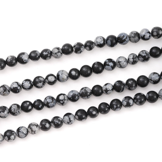 10mm 38pcs DIY Natural Black Snowflake Obsidian Stone Beads Round Healing Crystal Gemstone Loose Beads for Jewelry Making Handmade Bracelet Necklace