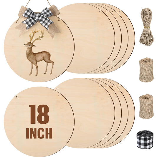 Suzile 10 Pcs 18 Inch Round Wood Circles for Crafts Unfinished Wooden Blank Signs Wood Circles for Craft Round Wood Disc for DIY Valentines Gift for Home Decor Painting