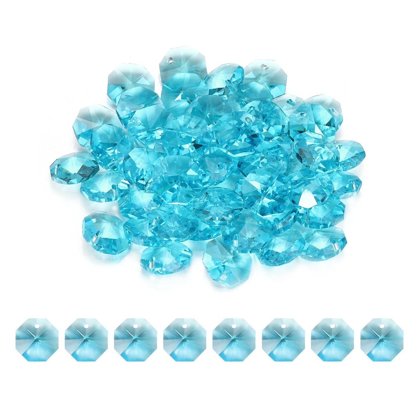 uxcell 50Pcs 1 Hole Crystal Octagon Beads, 14mm K9 Glass Hanging Chandelier Beads Prisms Parts for Crystal Chandeliers Lamp Hanging Pendant Jewelry DIY Craft, Light Sky Blue