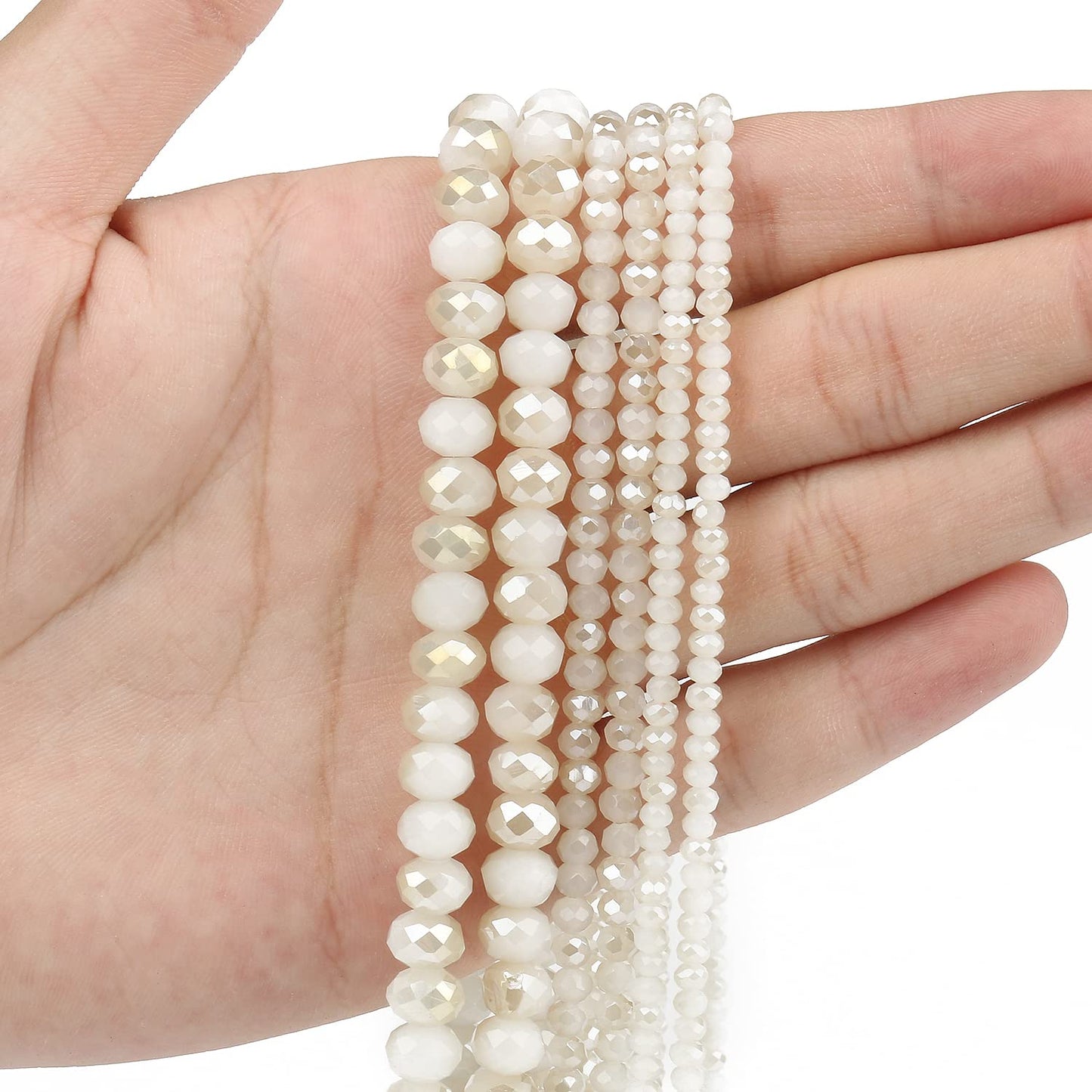NITOPUPU 1000pcs 4mm Crystal Glass Beads for Jewelry Making Faceted Rondelle Flat Beads for Bracelets Necklace Earrings DIY Crafts (White Jade Half-Plated Crystal Bead)