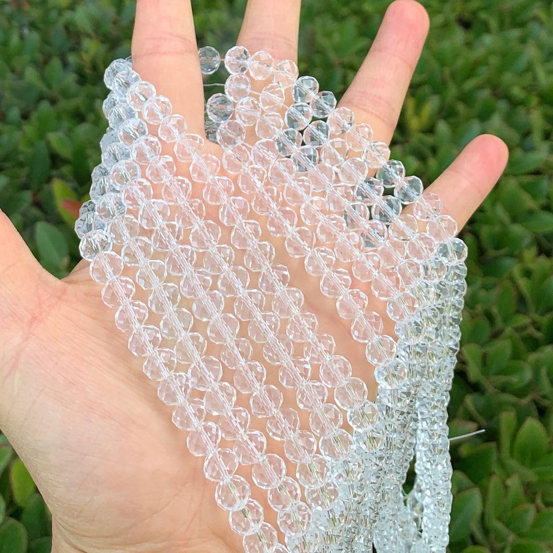 350pcs Czech Faceted Rondelle Crystal Glass Loose Beads 8mm Spacer Bulk Crystal Clear for DIY Craft Jewelry Making CCR801