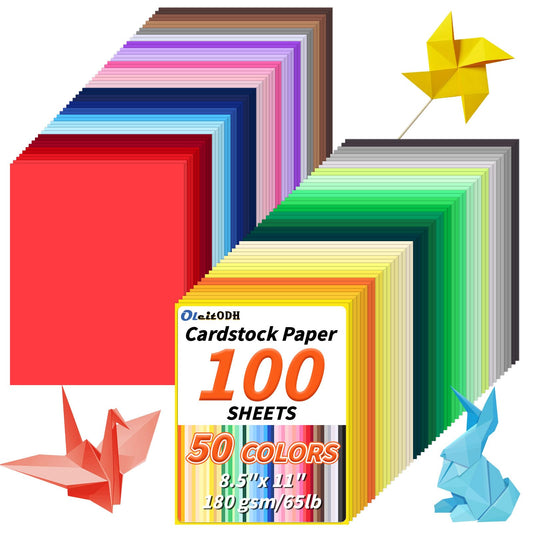 100 Pcs Colored Cardstock Bulk 50 Assorted Colors, 8.5” x 11” Cardstock Paper Construction Paper,180GSM Card Stock Printer Scrapbooking Supplies for Diy Crafts Making