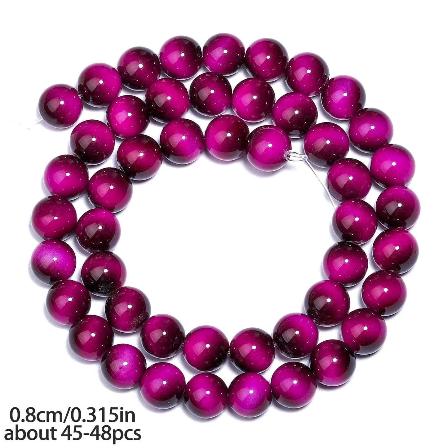 Song Xi 45PCS 8mm Rose Pink Tiger Eye Gemstone Beads for Jewelry Making, Round Smooth Glass Beads for DIY Bracelet Necklace Earring Keychain, Arts and Crafts, for Christmas Wedding Birthday