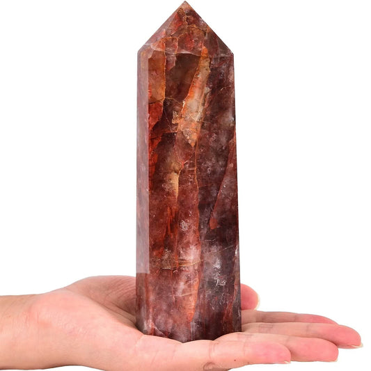 AMOYSTONE Large Healing Crystal Obelisk Towers Hematoid Quartz Point Wand Home Decor Reiki Healing 1.1-1.7 LBS