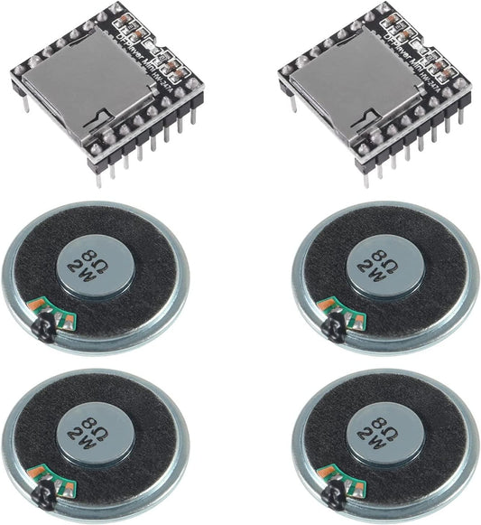 ALMOCN 2PCS YX5200 MP3 4PCS 2W 8Ohm MP3 DFPlayer Mini Player Audio Module + Round Micro Speaker Voice Decode Board