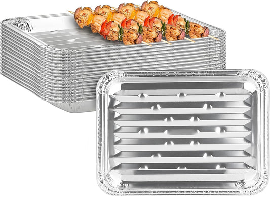 Party Bargains Aluminum Broiler Pans - Heavy-Duty 12 Pack for BBQ & Catering | Ribbed Bottom for Even Heat
