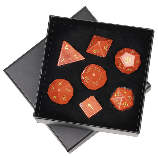 mookaitedecor 7 PCS Red Jasper Crystal Polyhedral DND Dice Set, Polished Tumbled Stones Dices for RPG MTG Table Games Home Decoration