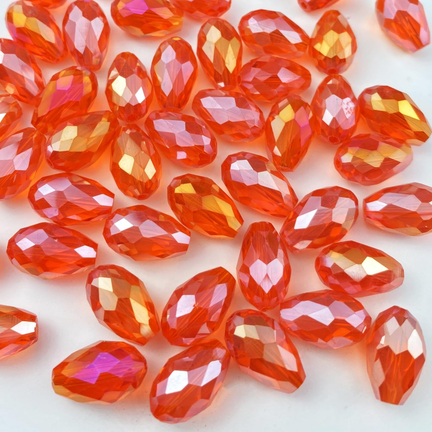 Honkoolly 130pcs 6x8mm Teardrop Crystal Glass Beads Vertical Hole Faceted Glass Teardrop Spacer Beads for Bracelets Necklace Earring DIY Jewelry Making Craft(Orange AB)