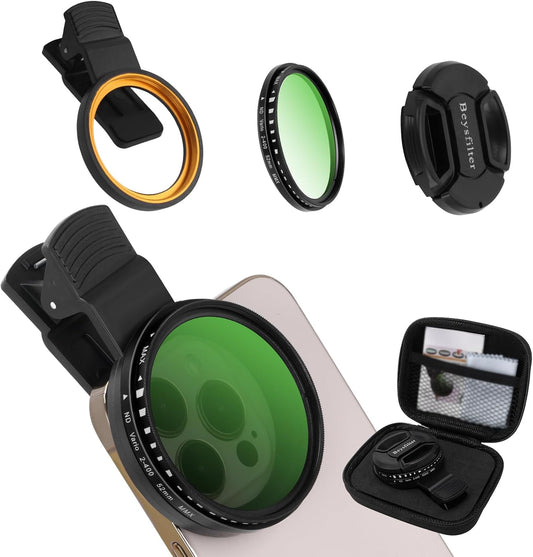 Beysfilter 52MM ND2-ND400 16/15/14/13 Phone Variable Filter, Multi-Coating Clip Adjustable Neutral Density Lens Kit