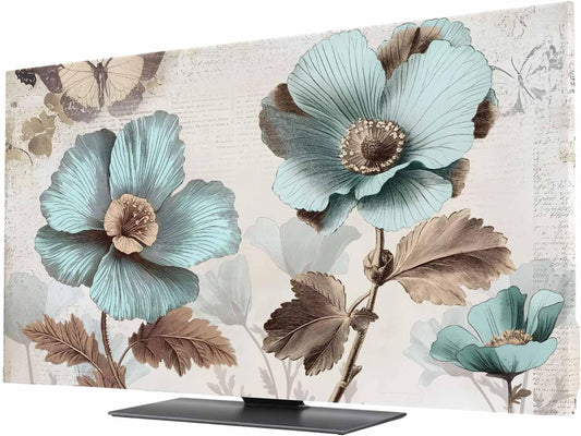 Yukro 32 Inch, 28"x16" Victorian Style Broccoli Butterfly Indoor TV Dust Cover, Blue Flowers Plant Elastic TV Dustproof
