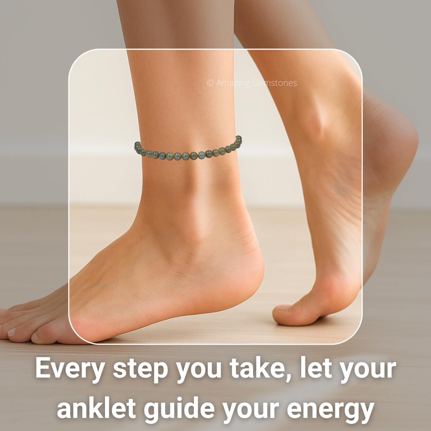 Amazing Gemstone Labradorite Anklet Ankle Bracelets for Women - Waterproof Beaded Healing Crystal Anklets, Plus Size Chakra Gemstone Bead Anklet (Stretchy Adjustable - Plain)