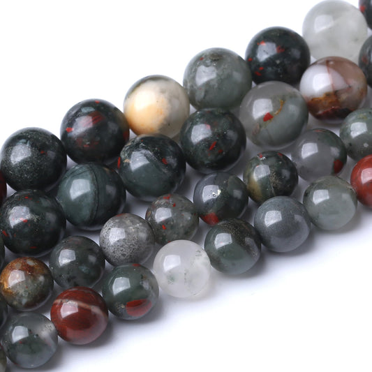 10MM African Bloodstone Round Loose Beads Natural Gem Beads Crystal Energy Stone Beads for Jewelry Making DIY Bracelet Necklace