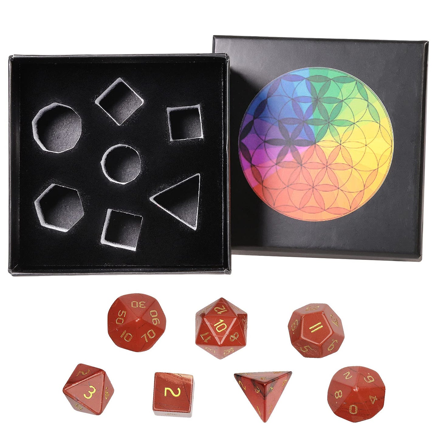 mookaitedecor 7 PCS Red Jasper Crystal Polyhedral DND Dice Set, Polished Tumbled Stones Dices for RPG MTG Table Games Home Decoration