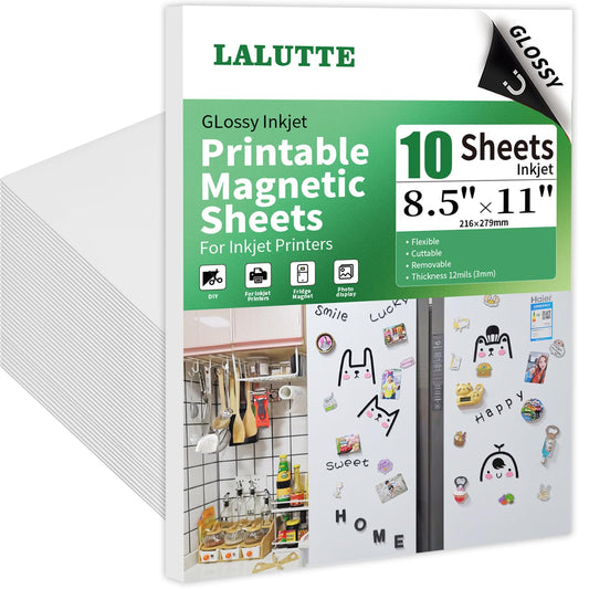 10Pcs Printable Magnetic Sheets 8.5x11 Inches for Inkjet Printers, Glossy White Magnetic Print Paper, 12mil Thickness, Flexible Magnet Photo Paper for Refrigerator DIY Crafts