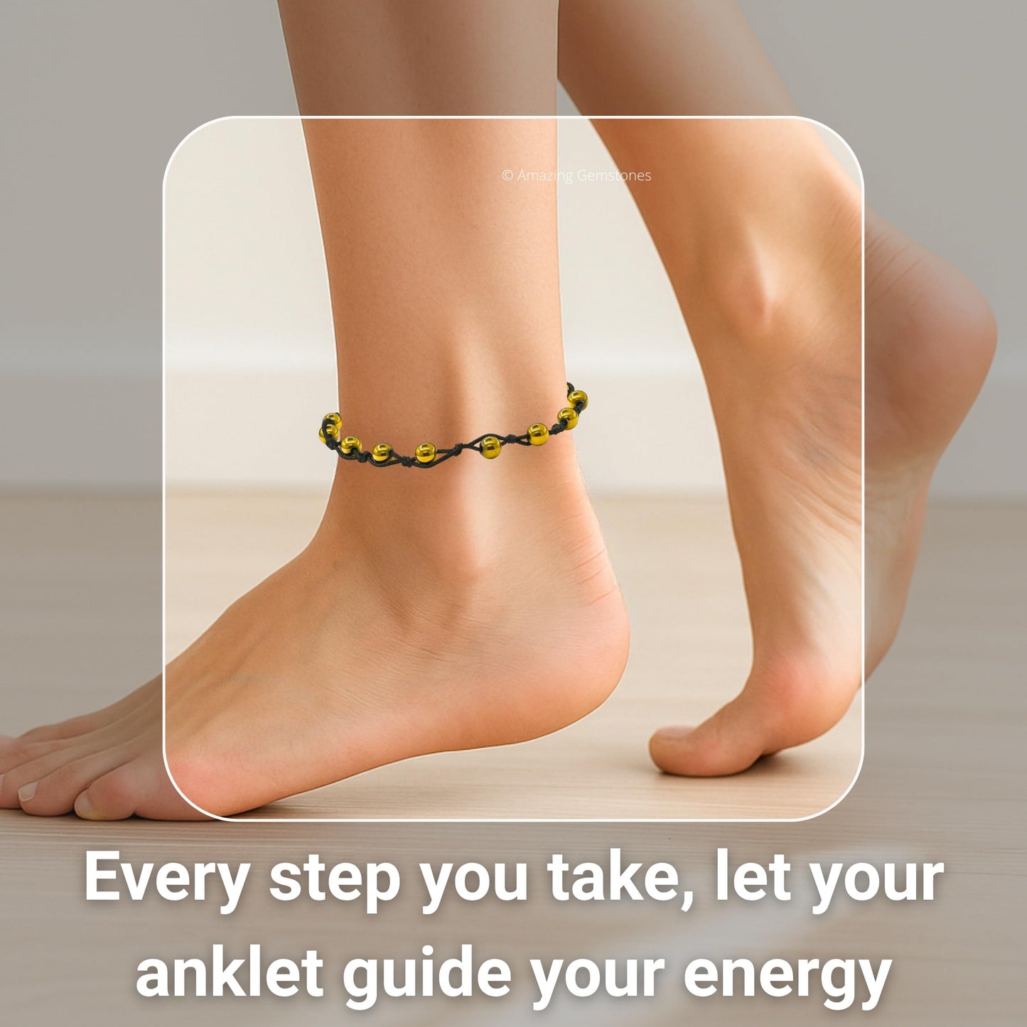 Amazing Gemstone Golden Hematite Anklet Ankle Bracelets for Women - Waterproof Beaded Healing Crystal Anklets, Plus Size Chakra Gemstone Bead Anklet (Stretchy Adjustable - Hand Knotted)