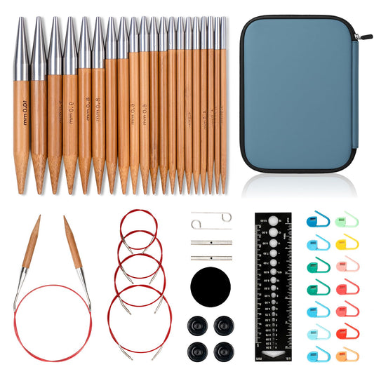 RUIDI Circular Knitting Needles Set, 11 Sizes Bamboo Interchangeable Circular Knitting Needles Set with Case & Accessories, 4" (10cm) | (3.5mm to 10mm) (Bamboo)