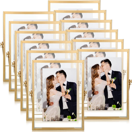Hoteam 12 Pack 6 x 8 Inches Floating Frame for Photo 4 x 6 Inches, Glass Floating Picture Frame Collection Vintage Metal Minimal Ornate Easel for Wedding Pictures Photos Desk Tabletop Display