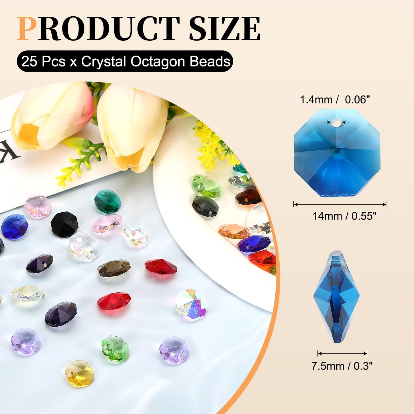 uxcell 25Pcs 1 Hole Crystal Octagon Beads, 14mm K9 Glass Hanging Chandelier Beads Prisms Parts for Crystal Chandeliers Lamp Hanging Pendant Jewelry DIY Craft, Peacock Blue