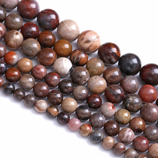 10MM 38PCS Natural Stone Petrified Wood Jasper Loose Beads for Jewelry Making DIY Bracelet