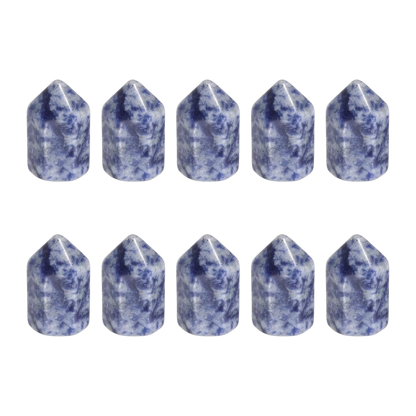 MECCANIXITY Crystals Wands Blue Dot Stone Hexagonal Faceted Single Points Towers Pocket Polished Stone Bulk for Energy Chakra Meditation Crystal Healing, 15 x 25mm (Blue),5Pcs