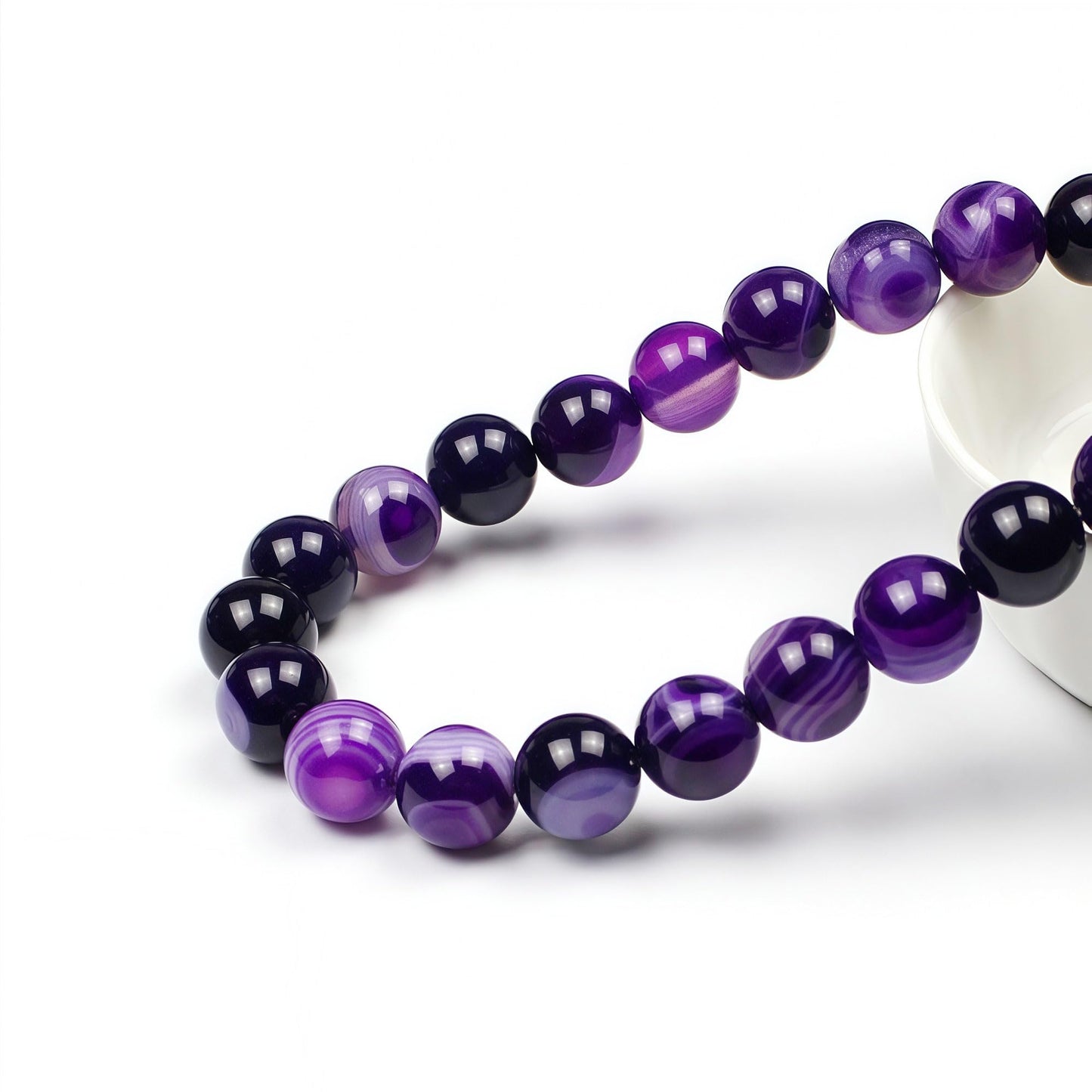 MJDCB Natural Stone Beads Purple Striped Agate Round Loose Beads for Jewelry Making DIY Bracelet Necklace (8mm)