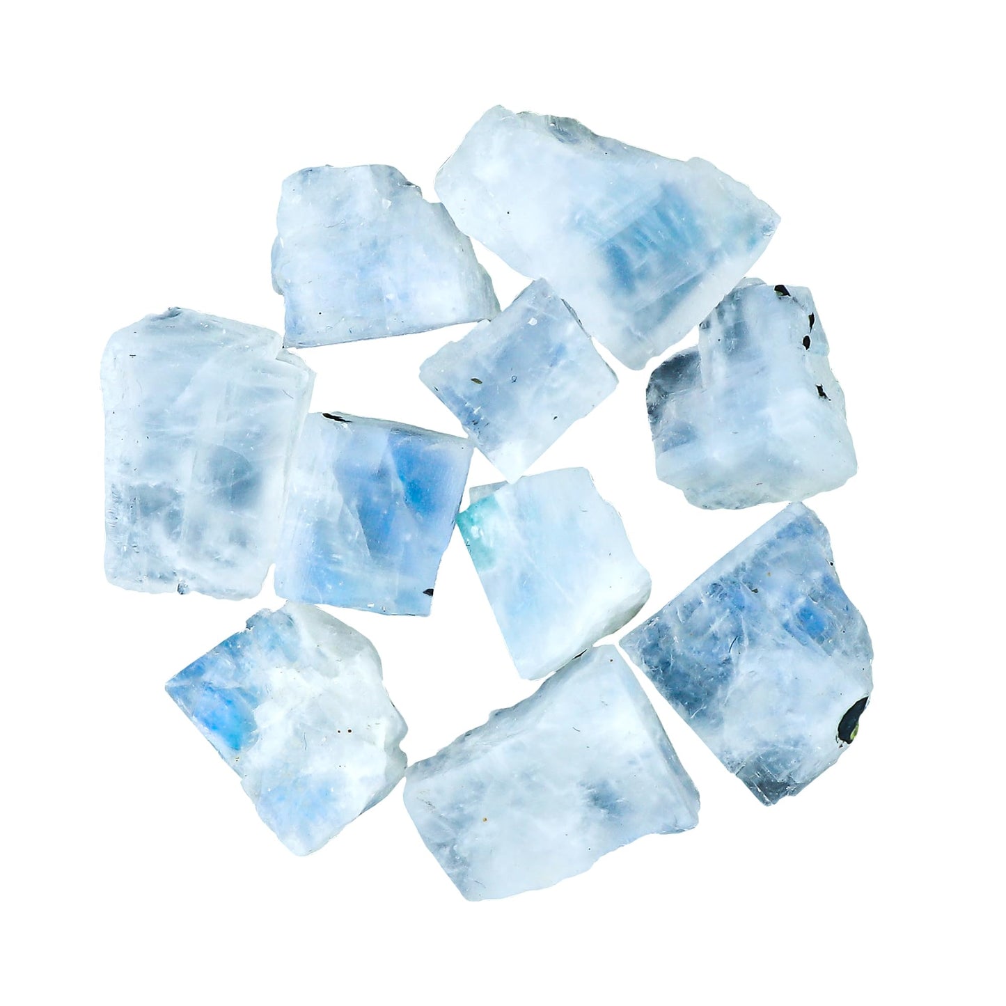 Gemkora 10pcs Natural Rainbow Moonstone Rough Gemstone, Raw Crystals, Moonstone Rock, Jewelry Making Supplies, Chakra Healing Crafts & DIY Stone (12-18 mm)