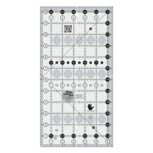 Creative Grids Quilt Ruler 6-1/2in x 12-1/2in Rectangle – CGR612LEFT – Made in USA, Non-Slip Grip Acrylic Quilting, Sewing, Crafting, Patchwork Ruler for Measuring & Cutting Fabric