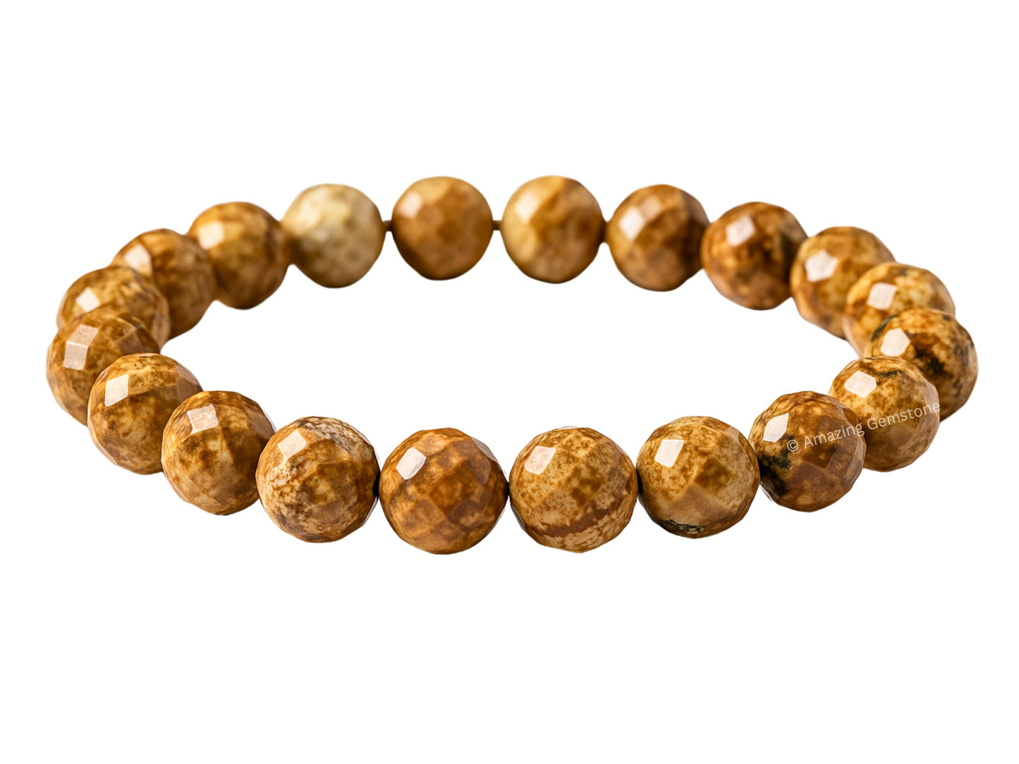 Amazing Gemstone Picture Jasper Bracelet for Women - Chakra Mens Bracelet Protection Crystals&Healing Stones - Blessing Bracelet Spiritual Meditation Gift (Faceted Beaded Bracelet)