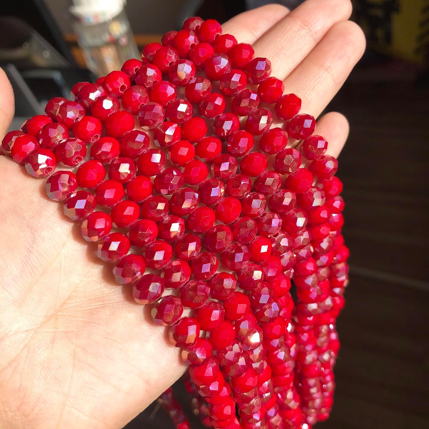 NITOPUPU 300pcs 8mm Crystal Glass Beads for Jewelry Making Faceted Rondelle Flat Beads for Bracelets Necklace Earrings DIY Crafts (AB Red Jade Half-Plated Crystal Bead)