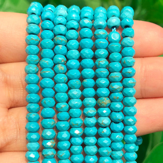 2 String 220PCS 3x5mm Natural Turquoise Stone Beads for Jewelry Making, Songxi Facted Loose Gemstone Beads for DIY Bracelet Necklace Making Supplies with Energy Healing Chakra Power
