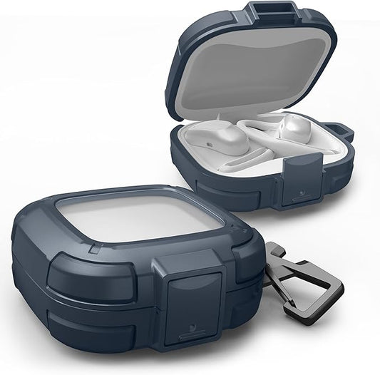 Dexnor for SHOKZ OpenFit Air Case with Drop-Proof Lock, Shockproof Rugged Bumper Cases Protective Cover with Carabiner & Keyring & Cleaner Kit Blue