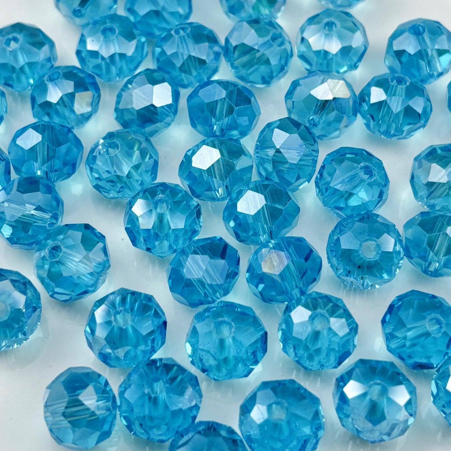 YHYPOCI 50pcs 10mm Crystal Glass Beads for Crafts Faceted Rondelle Glass Beads for Jewelry Making Crystal Spacer Beads for Necklaces Bracelets Earrings DIY Craft(Lake Blue AB)