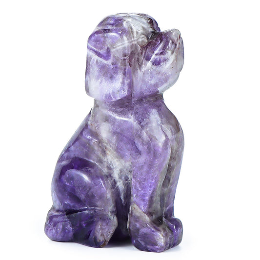 Artistone 2" Amethyst Dog Crystal Animals Figurine Carved Gemstone Puppy Dog Statue Sculpture Craft Home Decorations