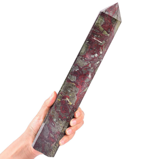 AMOYSTONE Large Blood Jasper Stone Wand Healing Crystal Obelisk Tower 6 Faceted Column Reiki Chakra Meditation Therapy 2.2-2.6 LBS