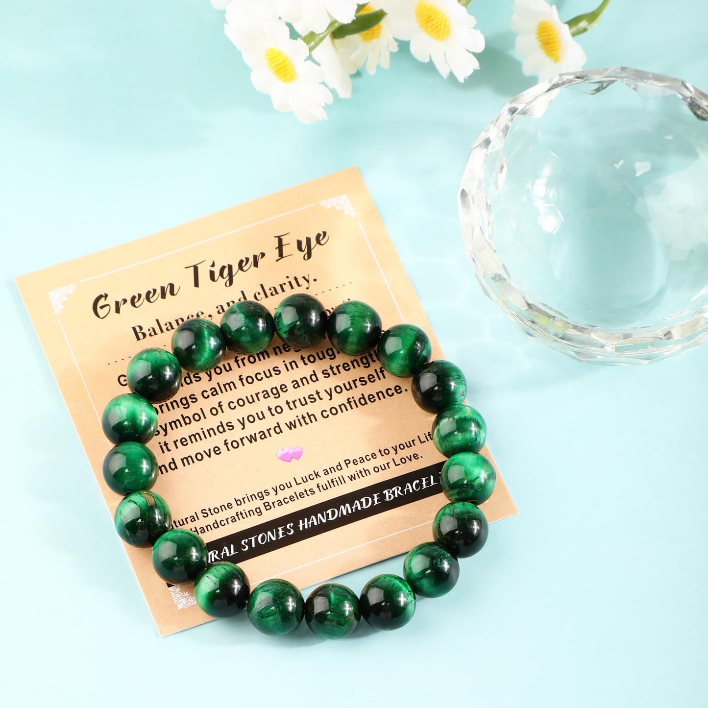 AD Beads 10mm Handmade Green Tiger Eye Elastic Bracelet – Natural Gemstone for Balance, and Clarity – Meditation, Yoga, Healing and Energy Gift for Men Women