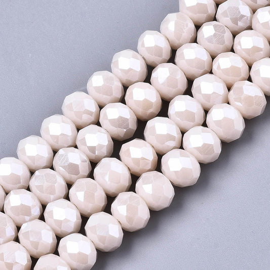10 Strands Briolette Faceted Rondelle Glass Beads 4x3mm Electroplate Glass Opaque AB Color Tiny Loose Beads 1230pcs for Bracelets Jewelry Making