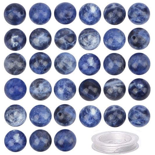 100Pcs Natural Crystal Beads Stone Gemstone Round Loose Energy Healing Beads with Free Crystal Stretch Cord for Jewelry Making (Blue Sodalite, 8MM)