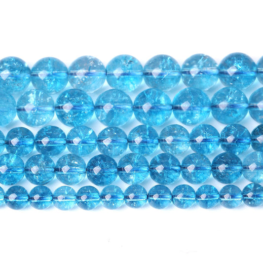 10mm 36PCS Blue Crystal Crackle Quartz Stone Spacer Round Loose Beads for Jewelry Making DIY Bracelet 15 inches Strand