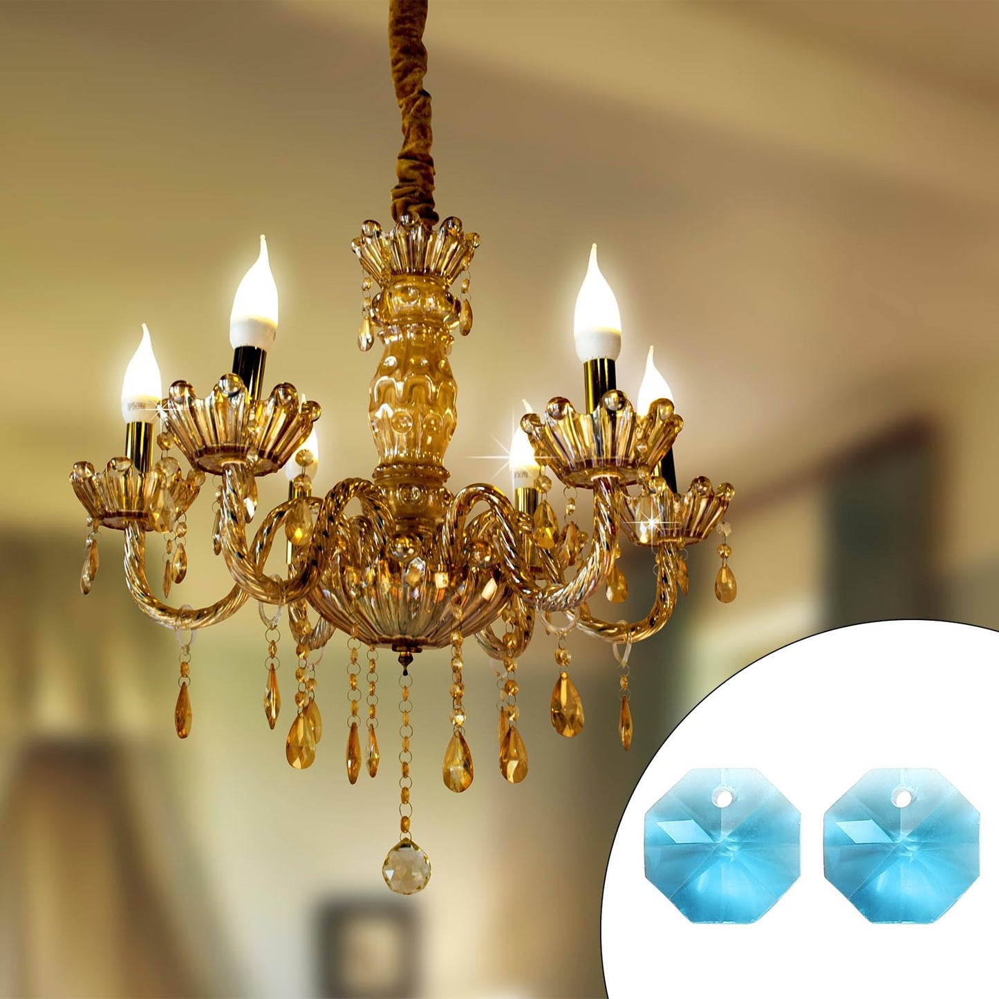 uxcell 50Pcs 1 Hole Crystal Octagon Beads, 12mm K9 Glass Hanging Chandelier Beads Prisms Parts for Crystal Chandeliers Lamp Hanging Pendant Jewelry DIY Craft, Sky Blue