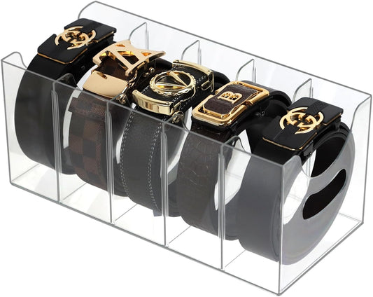 ZEXALOR Acrylic Belt Organizer - 5-Compartment Clear Storage Holder for Closet & Kitchen