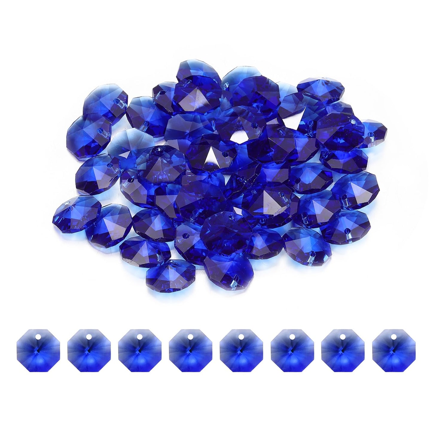 uxcell 50Pcs 1 Hole Crystal Octagon Beads, 14mm K9 Glass Hanging Chandelier Beads Prisms Parts for Crystal Chandeliers Lamp Hanging Pendant Jewelry DIY Craft, Deep Blue